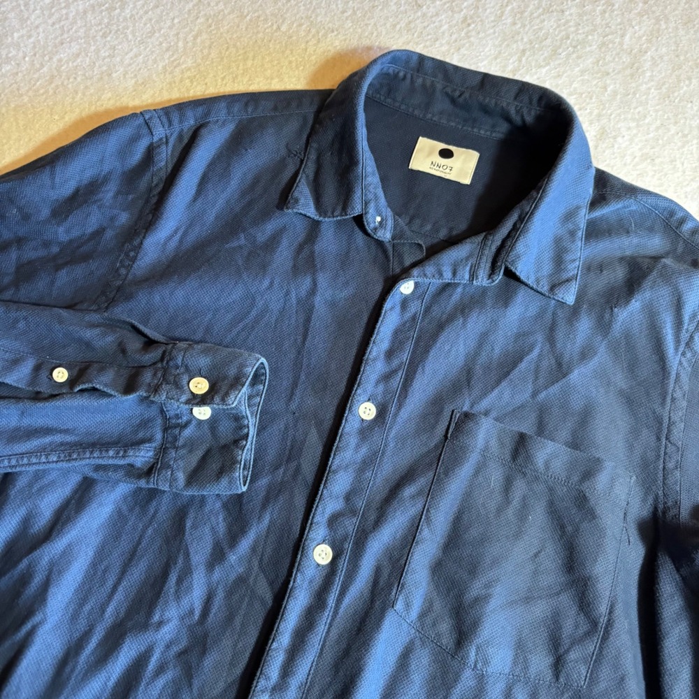 NNO7 No nationality Slim Fit Blue Button Down Long‎ Sleeve Casual Shirt Mens M